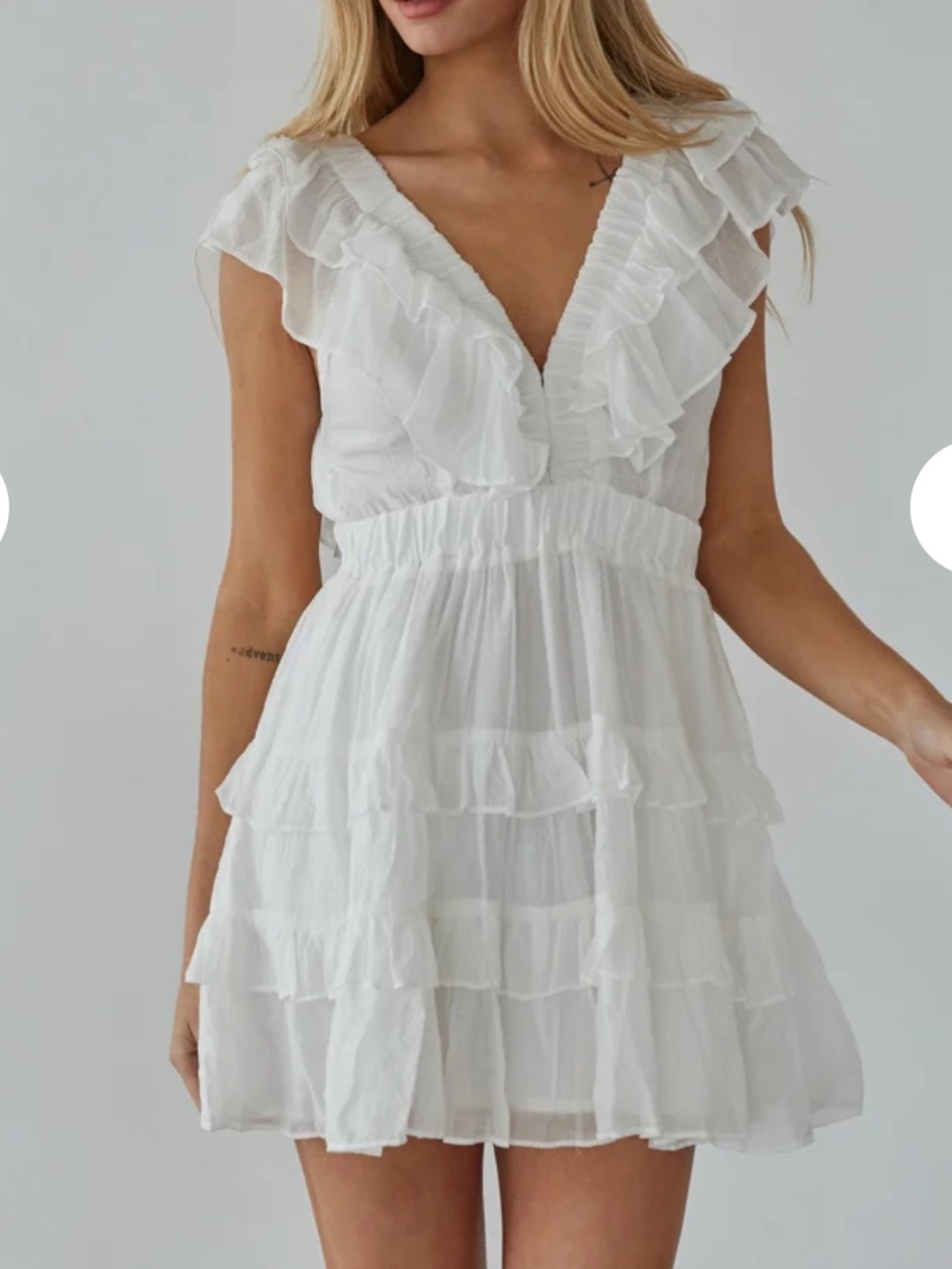 White Ruffle Tiered V-Neck Summer Dress